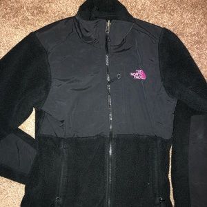 Black North Face fleece coat.